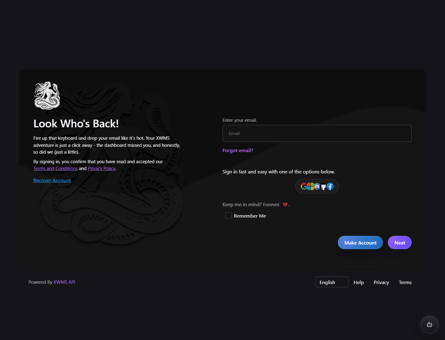 XWMS account sign entry